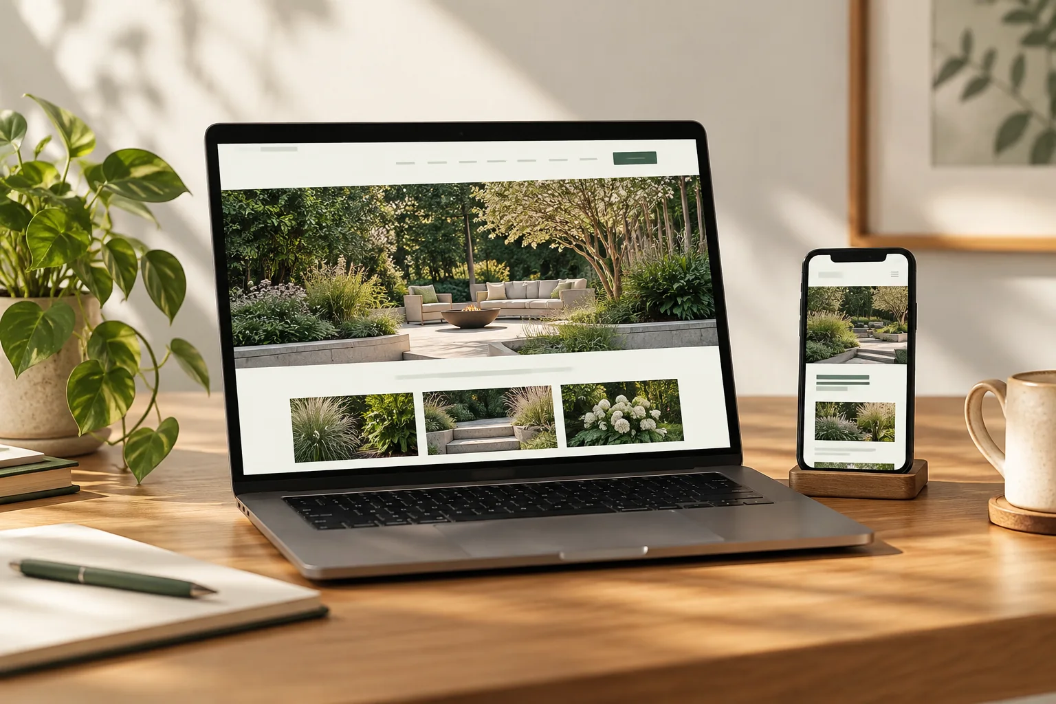 Illustrative website displayed on desktop and mobile